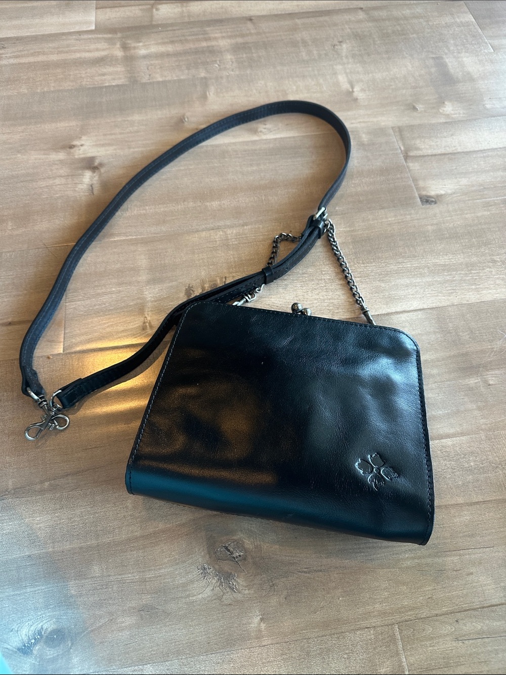 Patricia Nash Black Leather Crossbody Bag with Chain Detail